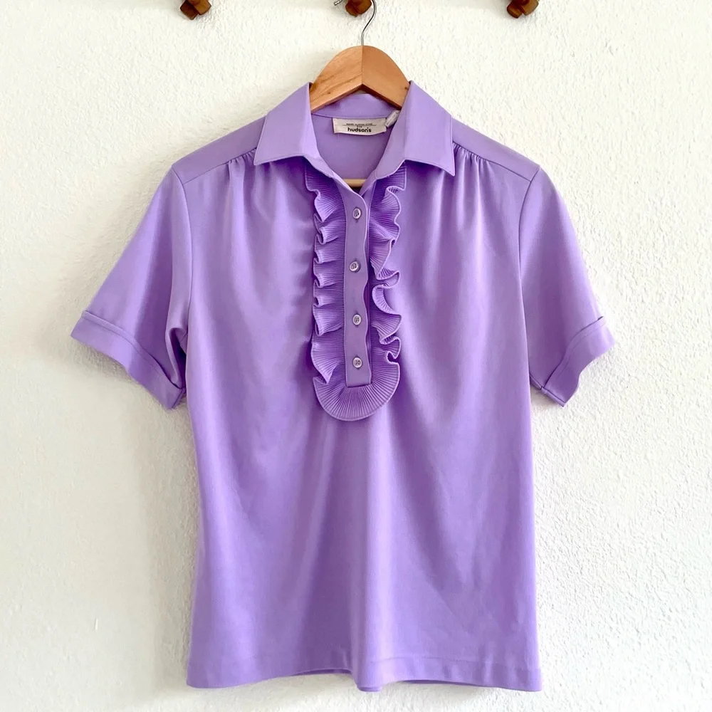 Vintage Lavender Ruffle Short Sleeved Blouse - Picture 5 of 12